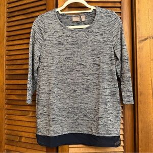 NWT Chicos lightweight knit tunic, heathered navy with silver, 3/4 sleeves, S